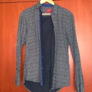 ZARA man navy floral button down shirt slim fit S